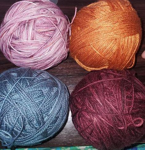 The four colors I'm using - lavender, deep orange, deep red, blue