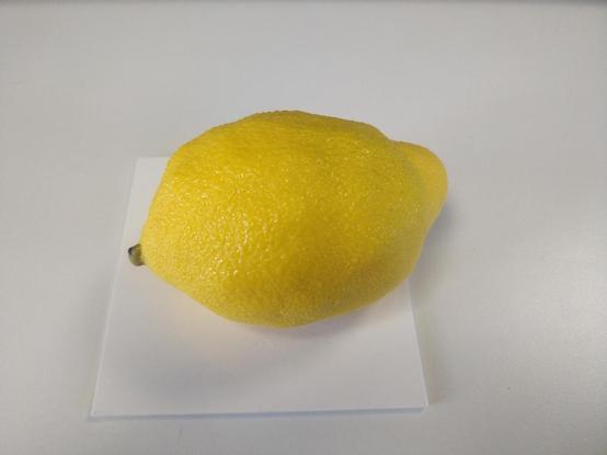 Photo d'un faux citron sur fond blanc