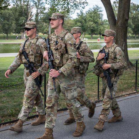 National Guard troops patrolling in downtown Washington in August, after President Trump mobilized troops in the city.