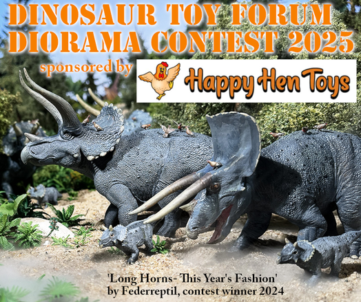 Diorama scene of a herd of model Triceratops