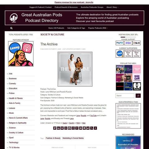 The Archive
Screenshot of the podcast listing on the Great Australian Pods website