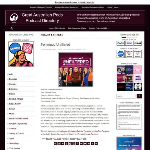 Fernwood Unfiltered
Screenshot of the podcast listing on the Great Australian Pods website