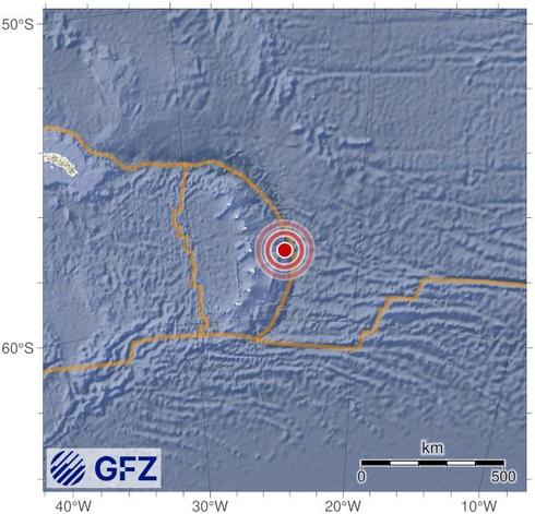 Map showing the earthquake of 2025-10-08 in South Sandwich Islands Region