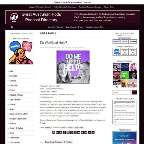 Do We Need Help?
Screenshot of the podcast listing on the Great Australian Pods website