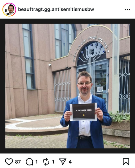 Dr. Michael Blume im Gedenken an den 7. Oktober 2023 bei der jüdischen Gemeinde Mannheim.