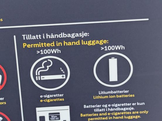 Only batteries >100Wh allowed.