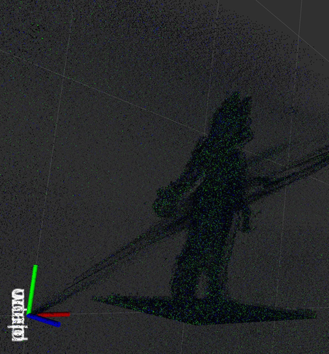 Screenshot of the raw output of a photogrammetric 3D reconstruction of Blouie the Blue Heeler.
