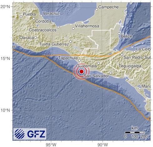 Map showing the earthquake of 2025-10-08 in Off Coast of Chiapas, Mexico