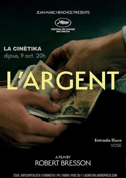 Cartell de L'argent, amb dues mans intercanviant bitllets de diners