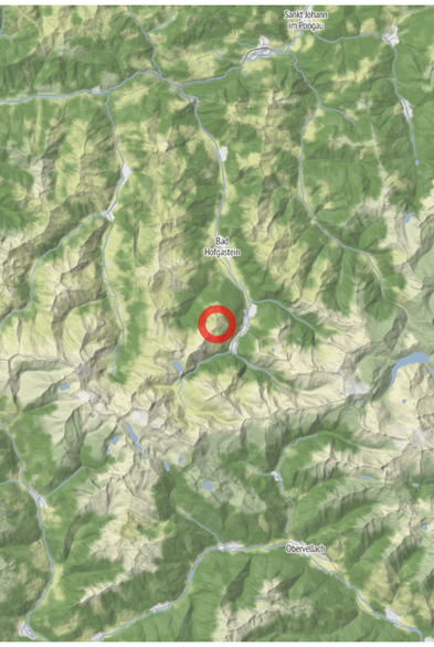 Map of the location of the observation: Bad Gastein, Salzburg, AT, (latitude: 47.11, longitude: 13.1).