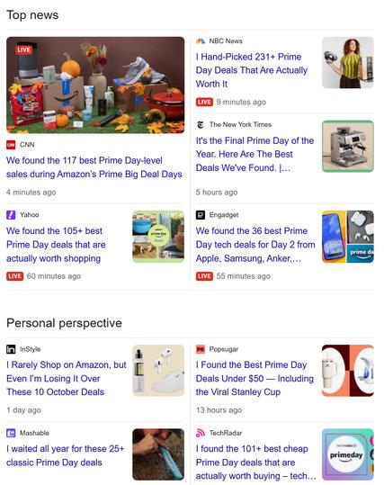 photo of Google News search results for Amazon Prime Day (the second this year)
