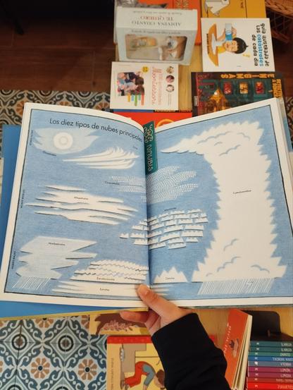 Una de las páginas del libro donde habla de los diez tipos diferentes de nubes más conocidas, entre ellas el cúmulo, el cumulonimbo, o los estratos.