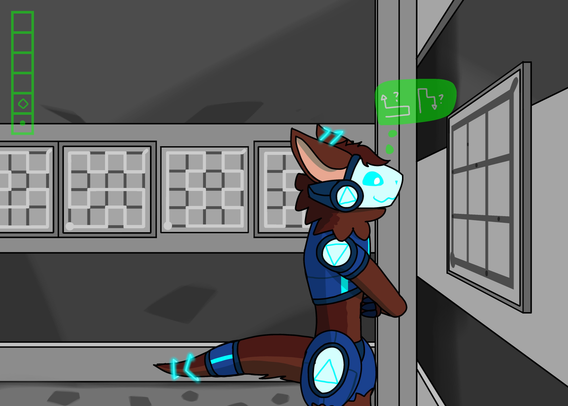 Protogen staring at a wall panel