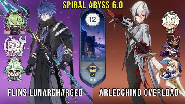 C0 Flins Lunar Charged and C0 Arlecchino Overload | Genshin Impact Abyss 6.0 Floor 12 9 Stars