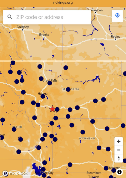 Map showing locations of the “No Kings 2.0” protests to be held in Montana on Saturday, October 18th, 2025.