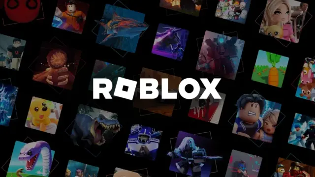 Das Roblox Titelbild. Im Vordergrund der weiße Roblox-Schriftzug, im Hintergrund diverse Experienc-Vorschaubilder.