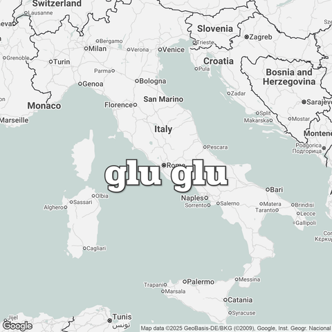Map of Italy overlaid with "glu glu".