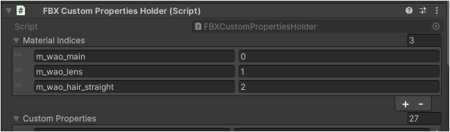Screenshot of a material list on an Unity Object. The list is the true material order with their original material name for use in C#