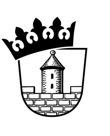Wappen von Heftrich: auf einer Mauer aus rechteckigen Steinen ein Turm mit spitz zulaufendem Dach, zwei übereinander liegende Fenster; die Krone des Wappens liegt schief nach links verschoben
