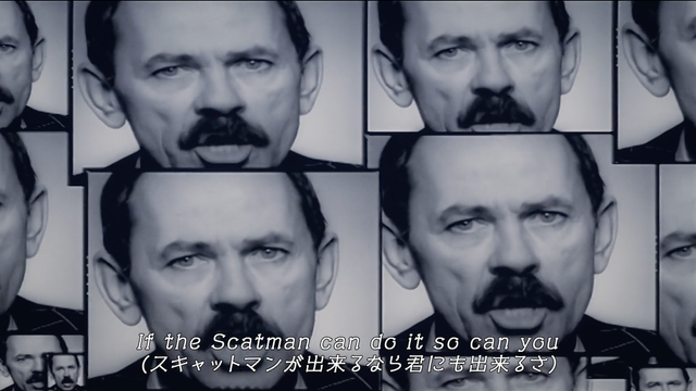 A screenshot from an anime called Wandance that just straight up shows the music video for Scatman. It has the lyrics "If the Scatman can do it so can you" as subtitles in both English and Japanese.