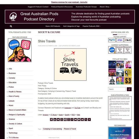 Shire Travels
Screenshot of the podcast listing on the Great Australian Pods website
