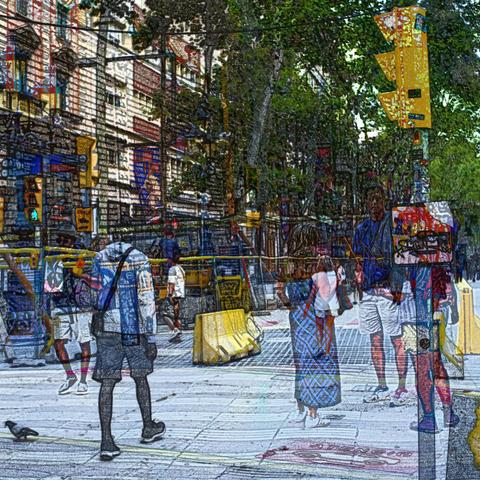 Barcelona digital edited double exposure street photography, made with the GNU Image Manipulation Program.