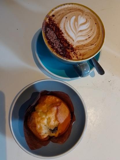 Blueberry muffin with coffee