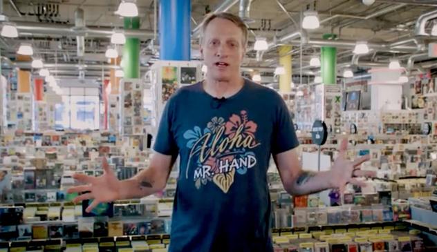 Tony Hawke at a record store picking up vinyl records and talking about it.

source https://youtube.com/watch?v=l4zSZtYPPlo