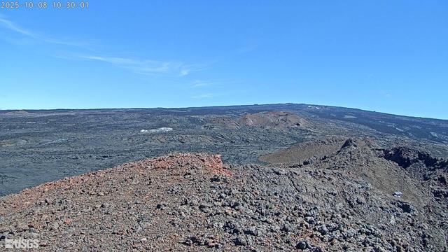 Live image of Mauna Loa's upper and middle Southwest Rift Zone from Dandelion Cone along the middle part of the rift zone [MDLcam]. This camera is a pan-tilt-zoom model and the view may change depending on activity.

The webcams are operational 24/7 and faithfully record the dark of night if there are no sources of incandescence or other lights. Thermal webcams record heat rather than light and get better views through volcanic gas. At times, clouds and rain obscure visibility. The cameras are subject to sporadic breakdown, and may not be repaired immediately. Some cameras are observing an area that is off-limits to the general public because of significant volcanic hazards.