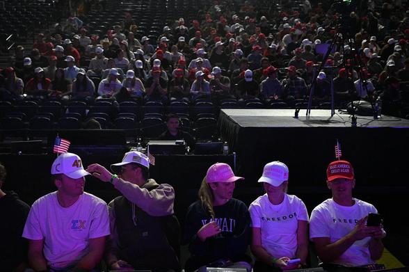 Students wait for the Turning Point USA event to begin at Montana State University on Oct. 7, 2025, in Bozeman. The event featured Montana Gov. Greg Gianforte and Ohio politician Vivek Ramaswamy. Credit: Lauren Miller, Montana Free Press, CatchLight Local/Report for America