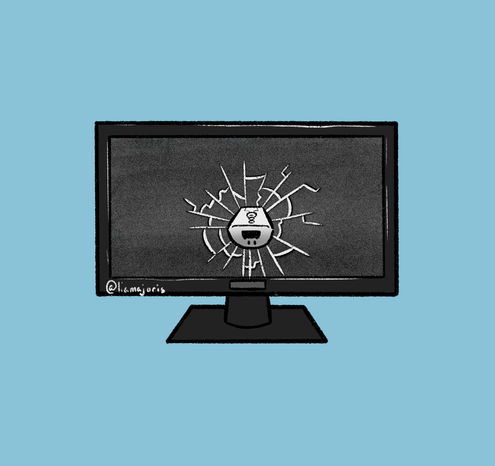 A digital drawing of a broken TV with a Wii remote sticking out from the cracked screen. One assumes that the wii remote was thrown at and cracked the screen.