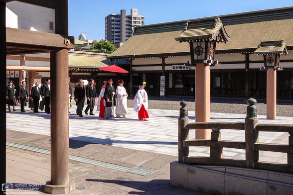 Wedding procession at Terukuni Shrine in Kagoshima, Japan.