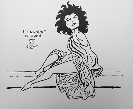 Cartoon sketch of Sigourney Weaver in Ghostbusters