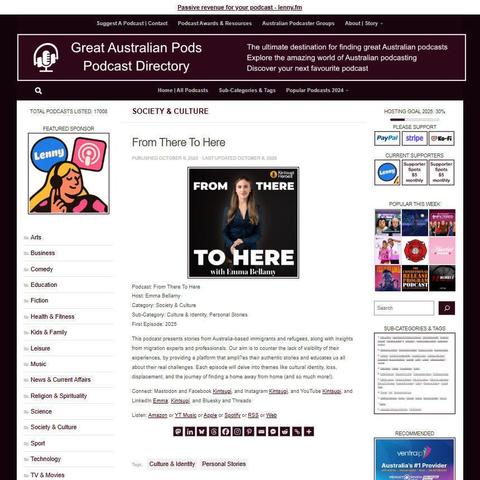 From There To Here
Screenshot of the podcast listing on the Great Australian Pods website