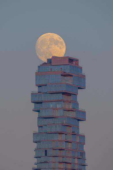 2025 October 9

The Jenga Moon
 * Image Credit & Copyright: Mike Carroll

Explanation: 
That big, bright, beautiful Full Moon you watched rise on the night of October 6 was the Harvest Moon. Famed in festival, story, and song, Harvest Moon is just the traditional name of the full moon nearest the time of the northern hemisphere's autumnal equinox. According to lore the name is a fitting one. Despite the diminishing daylight hours, as the growing season drew to a close in the north, farmers could harvest crops by the light of a full moon shining on from dusk to dawn. Later this year than usual, in 2025 October's Harvest Moon was also known to some as a supermoon, a term becoming a traditional name for a full moon near the time of lunar perigee. And this telephoto snapshot of the (almost) full moon rising above a conspicuous skyscraper in New York city, taken on October 5, is suggestive of yet another full moon moniker. 

Authors & editors: Robert Nemiroff (MTU) & Jerry Bonnell (UMCP)
NASA Official: Amber Straughn Specific rights apply.
NASA Web Privacy, Accessibility, Notices;
A service of: ASD at NASA / GSFC,
NASA Science Activation
& Michigan Tech. U.