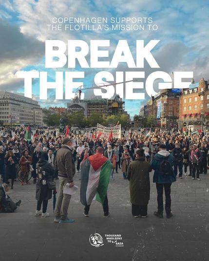 Thousand of people gathered on a square. 

Text above: break the siege