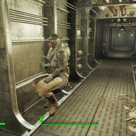 An NPC sits in mid air in Fallout 4.