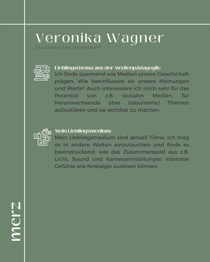 Ich finde spannend wie Medien unsere Gesellschaft prägen. Wie beeinflussen sie unsere Meinungen und Werte? Auch interessiere ich mich sehr für das Potential von z.B. sozialen Medien, für Heranwachsende über (tabuisierte) Themen aufzuklären und sie sichtbar zu machen. 
Mein Lieblingsmedium sind aktuell Filme. Ich mag es in andere Welten einzutauchen und finde es beeindruckend, wie das Zusammenspiel aus z.B. Licht, Sound und Kameraeinstellungen intensive Gefühle wie Nostalgie auslösen können.