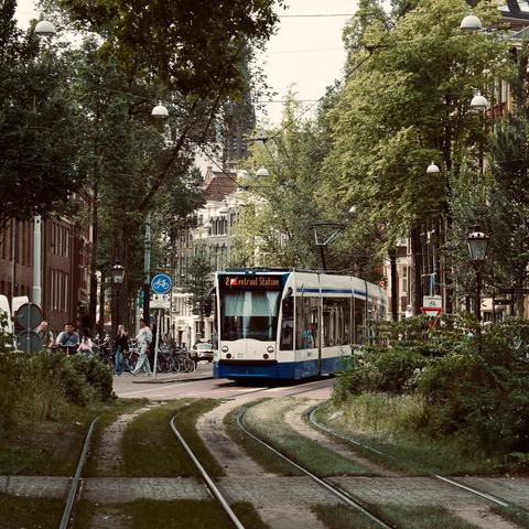 A tram to Centraal Station approaching