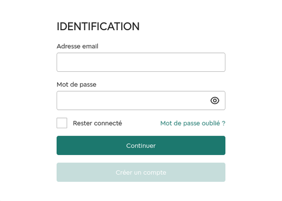 Bloc de connexion sur la billetterie du jardin des plantes. Le bouton "Créer un compte" est en texte blanc sur vert clair, on croirait que le bouton est inactif