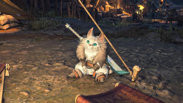 Monster Hunter Wilds screenshot, Palico being Palico and staring into space