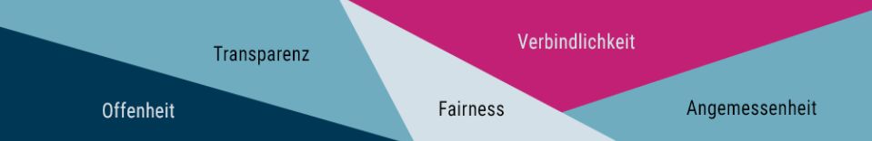 Screenshot Merit: Hinweis auf die Prinzipien Transparen Fairness Angemessenheit, Offenheit, Verbindlichkeit