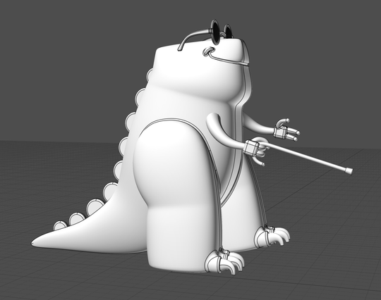 Screenshot of the MoI 3D editor, showing a cartoon-style blind Godzilla in progress.