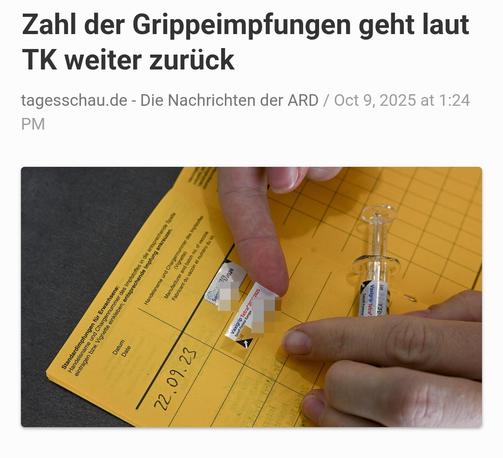 Aus dem Tagesschau-Feed: „Zahl der Grippeimpfungen geht laut TK weiter zurück“