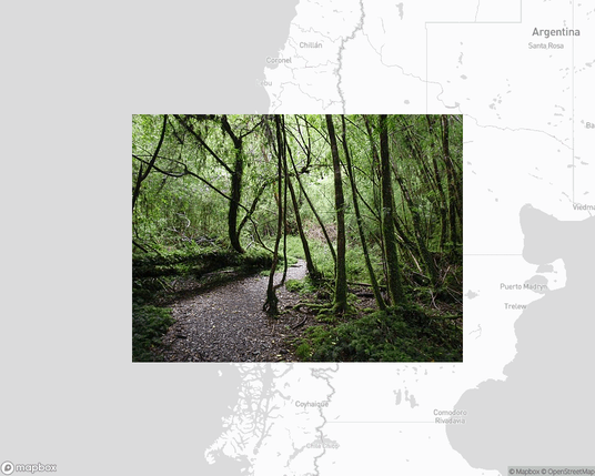 A photo of or from a national park from the linked website, overlaid on a cropped world map where it's located.