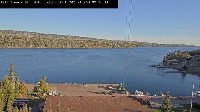 Mott Island, Isle Royale National Park's summer headquarters, is the nucleus of operations on the island.  It is a barrier island located on the south side of Rock Harbor Channel.  The webcam is active on real-time intervals during the summer months when power is available to it, and communicating multiple times per day during the winter when solar power allows.