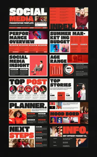 Social Media Report Presentation Template by E-Type for Adobe InDesign