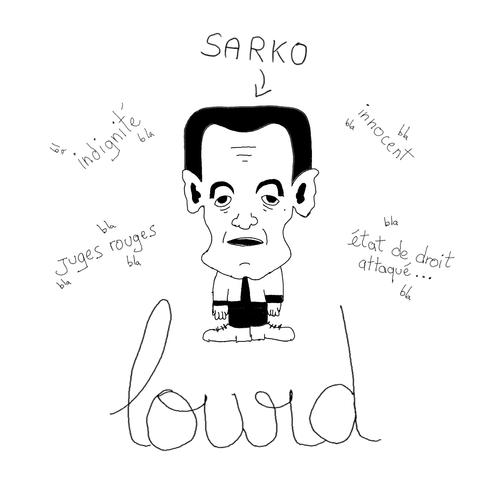 Sarkozy répète des répliques de défenses classique noyés dans le bla bla, légende : "Lourd"