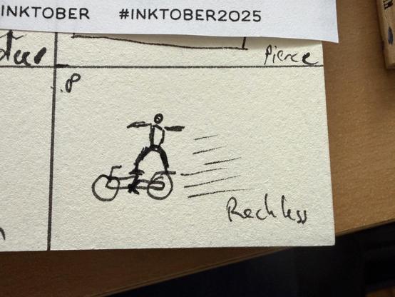 A sketch of a person standing on top of a moving bike for Reckless