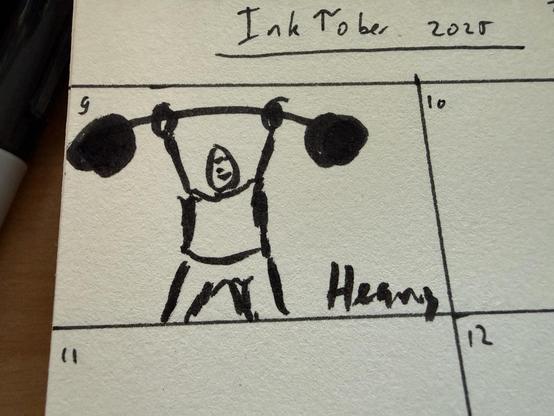 A strong man lifting up a barbell for Heavy